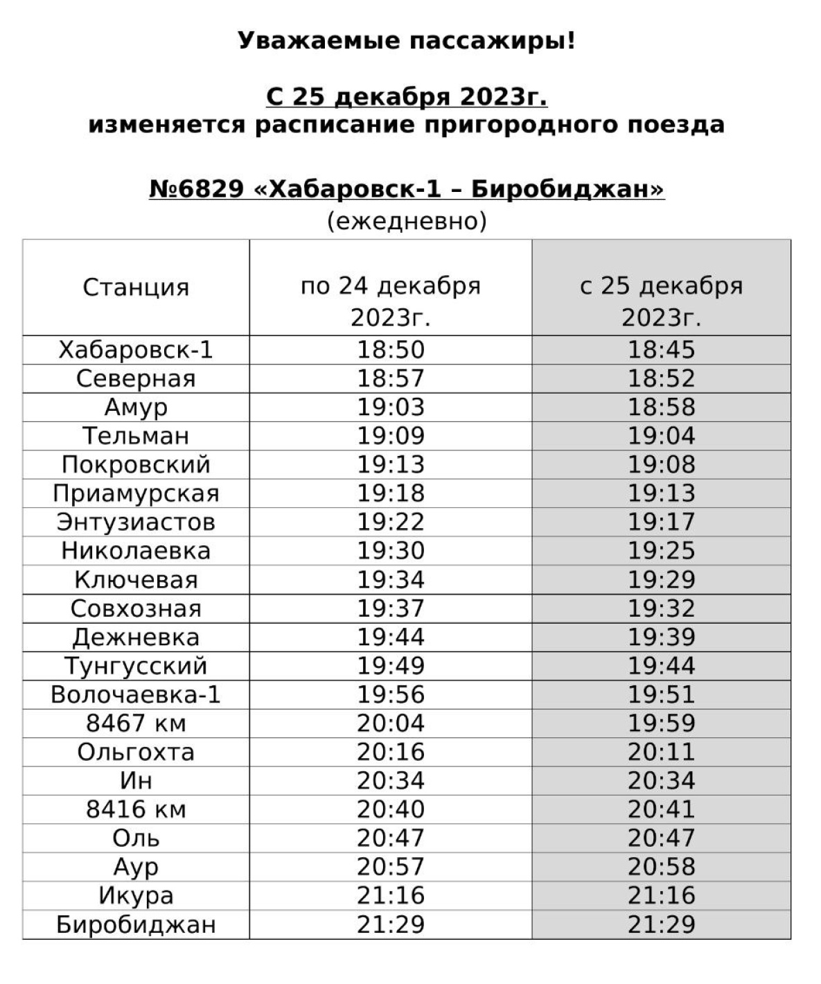 С 25 декабря электрички Хабаровска перешли на новое расписание | 26.12.2023  | Хабаровск - БезФормата