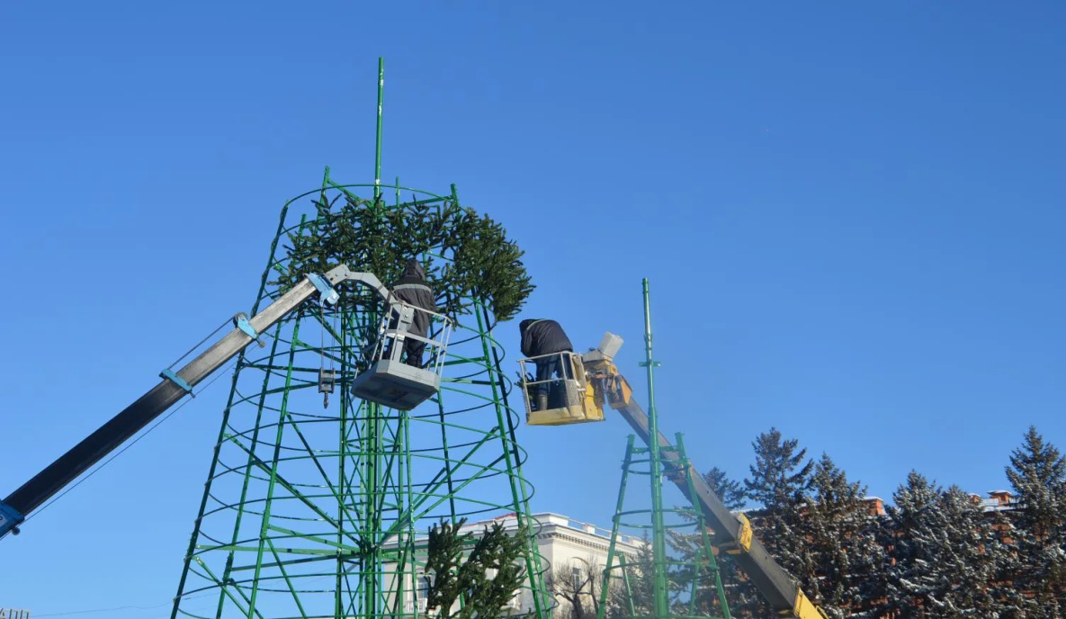 Главную ёлку Хабаровского края собирают из 1,5 тысяч веточек