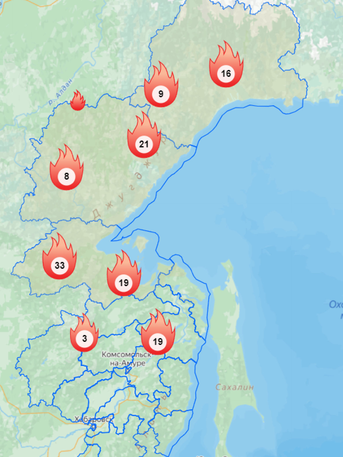 Карта пожаров в хабаровском крае