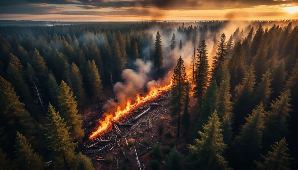 Лесной пожар подбирается к посёлку в Хабаровском крае